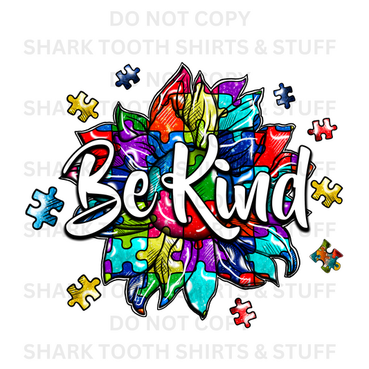 Be Kind Autism Flower DTF Transfer