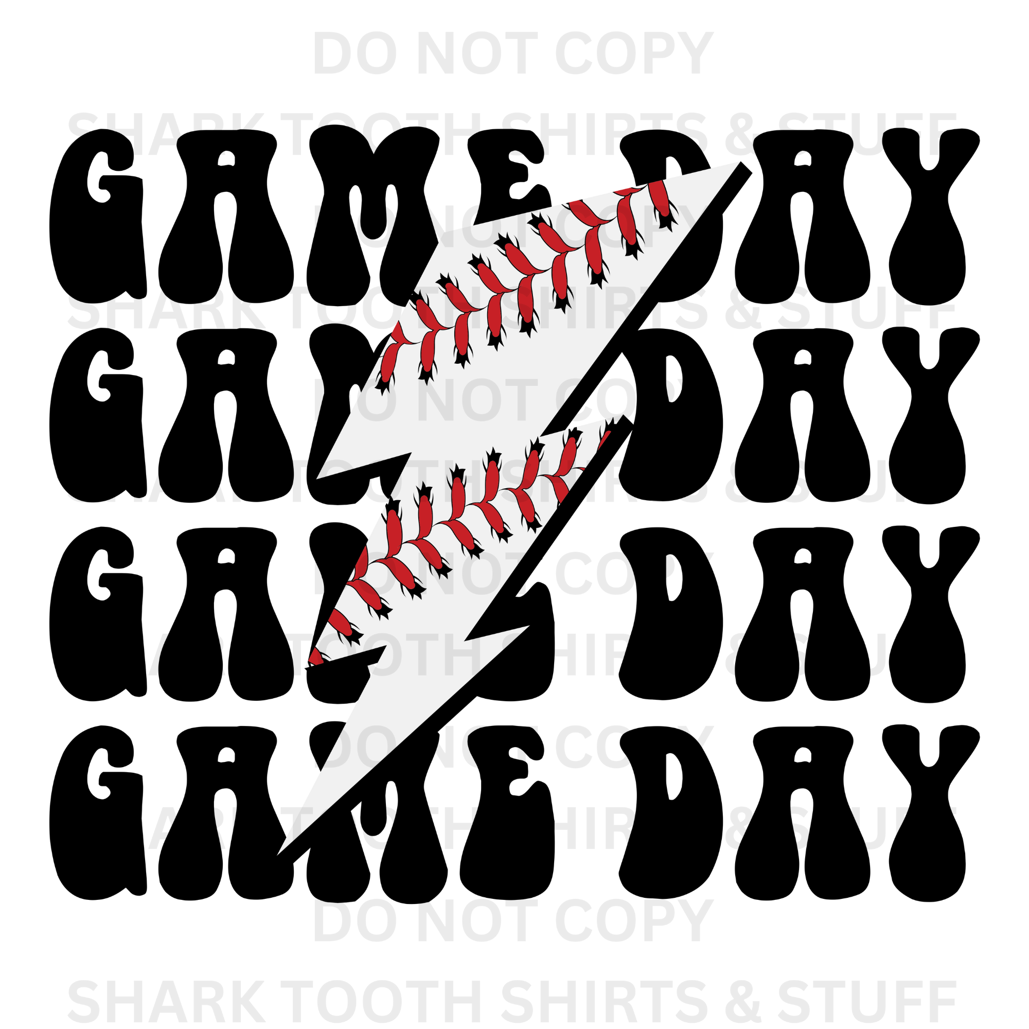 Game Day Baseball Stacked DTF Transfer – Shark Tooth Shirts & Stuff
