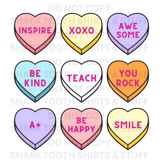 Conversation Hearts Teacher DTF Transfer