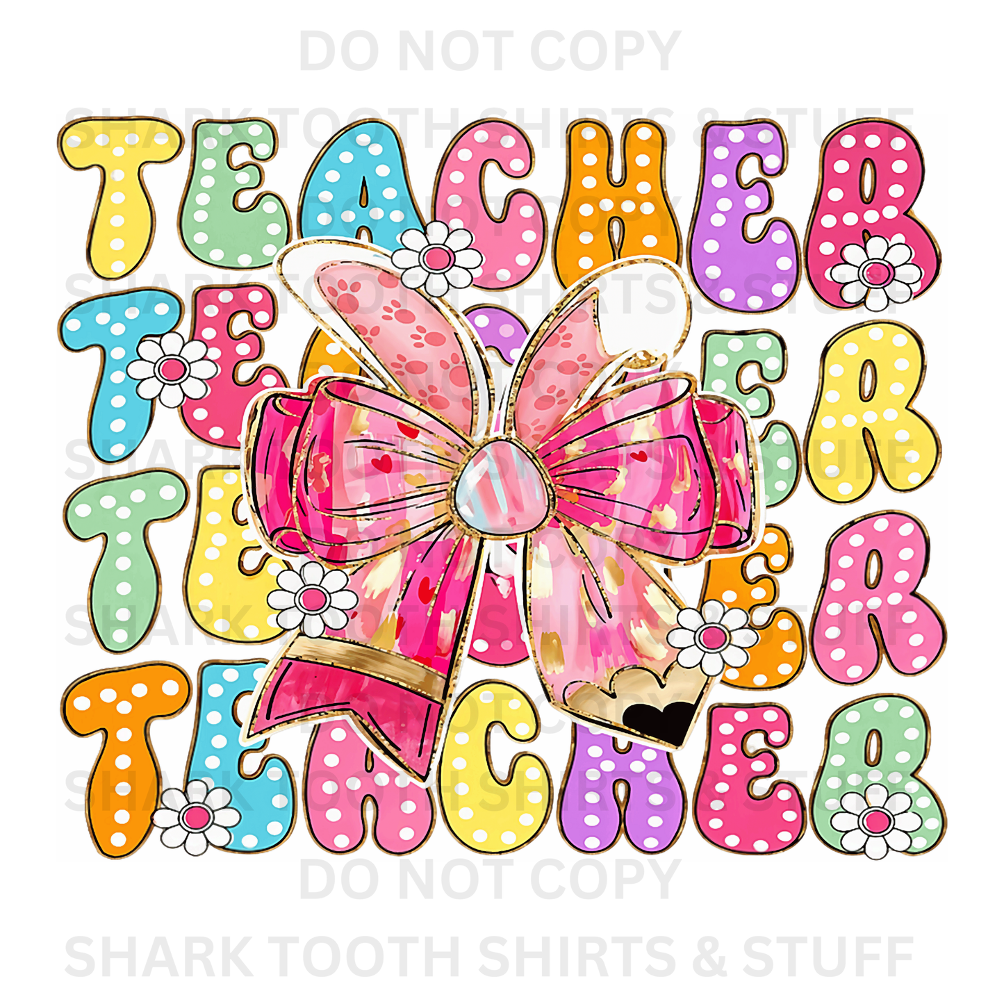 Teacher Stacked Watercolor Bow DTF Transfer