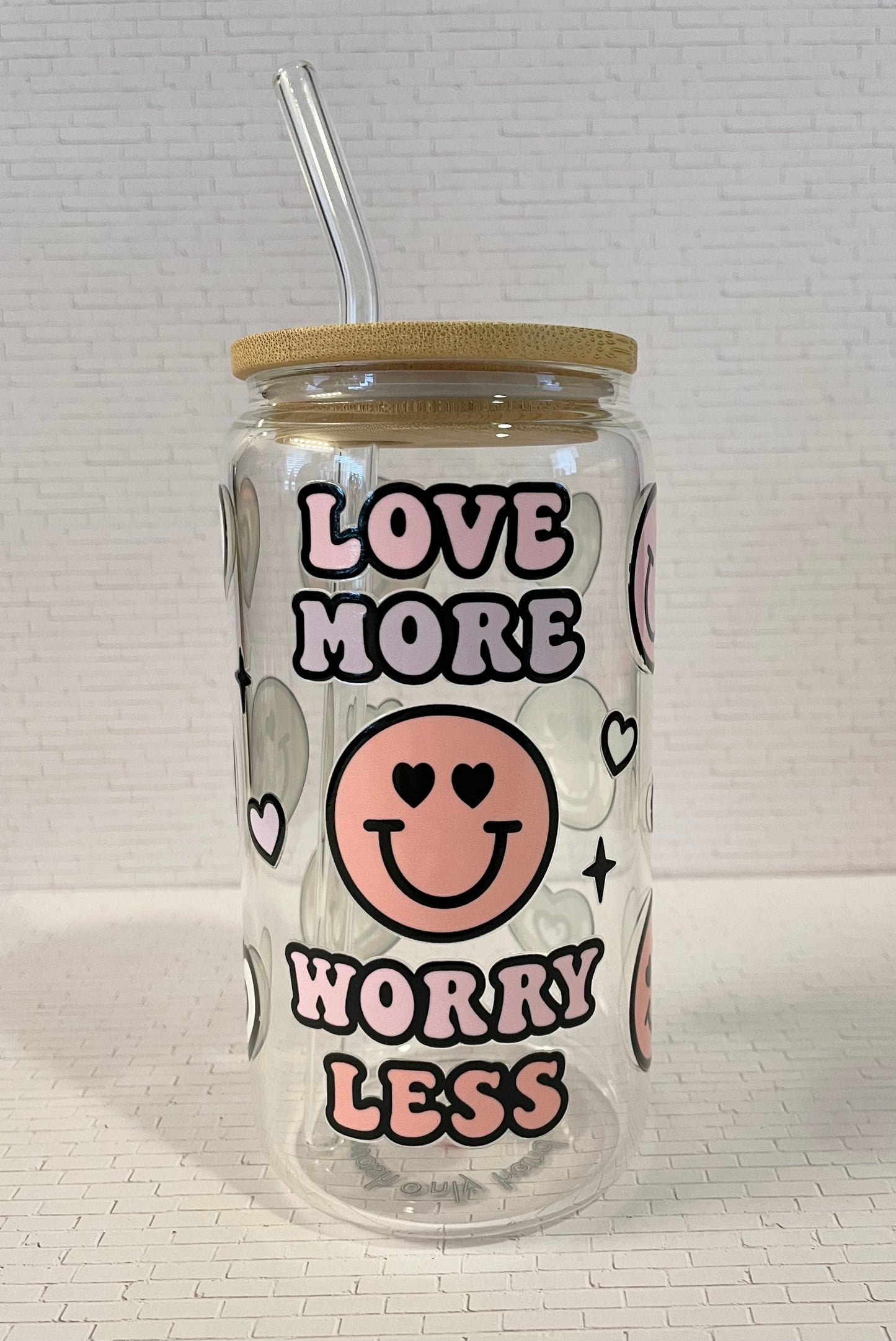 Love More Worry Less Glass Cup