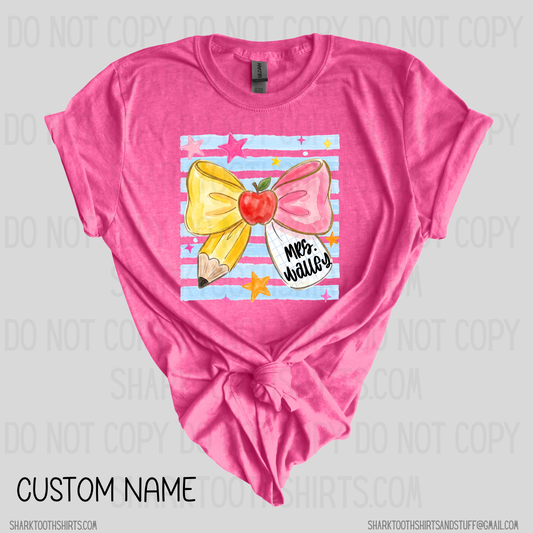 Custom Name Bow Teacher Shirt